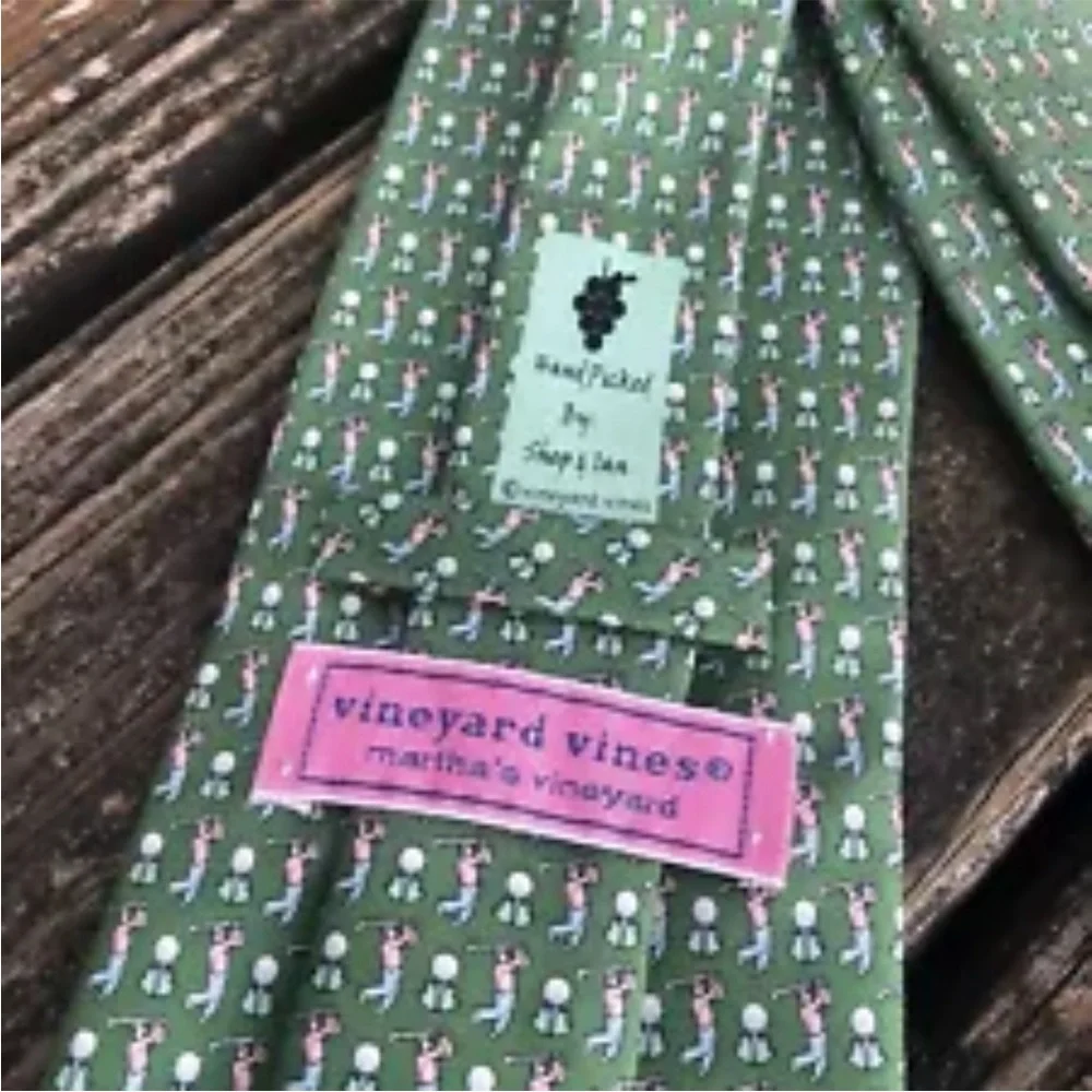 Vineyard Vines Golfer Tie Dress Green Pink Blue White Mens Golf Golfing Necktie